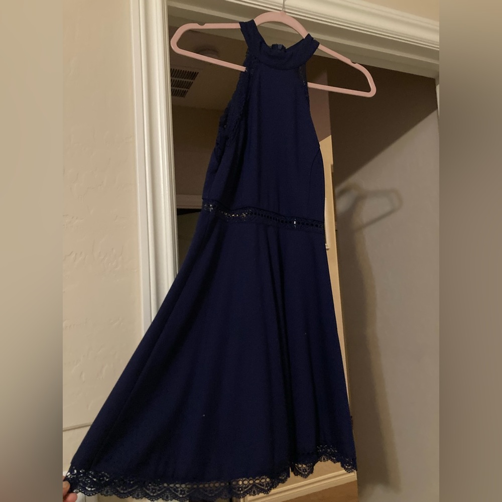Navy blue lace skater dress